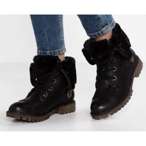Roxy Bruna Faux Fur Lace-Up Lug Sole Combat Convertible Boots Black Women Sz 8.5